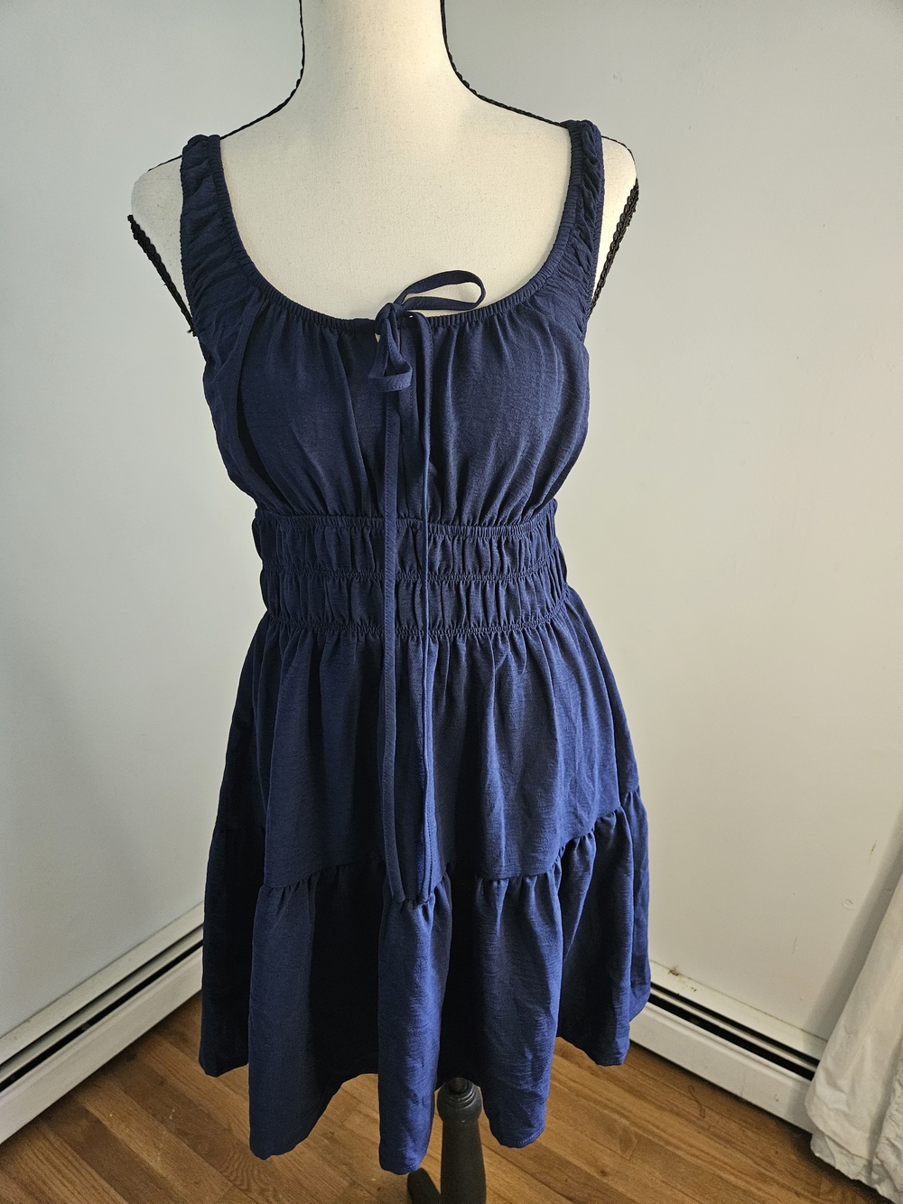 Cupshe Navy Blue Smocked Tiered Mini Dress